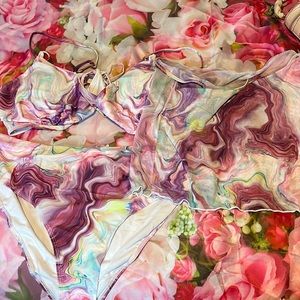 Plus size colorful 3 piece bikini